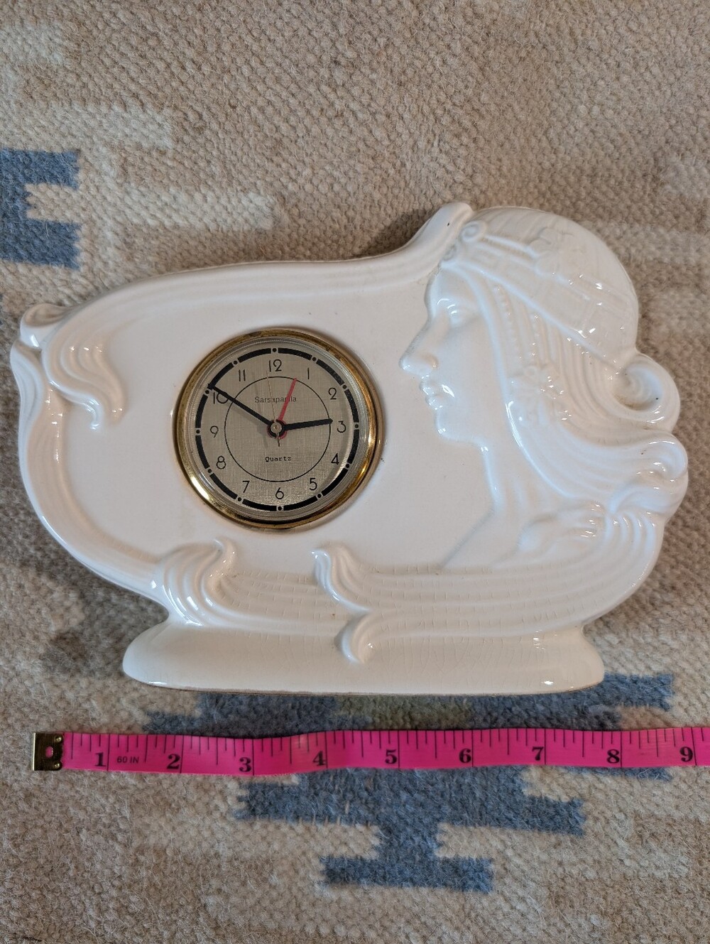 1985 Vintage Art Nouveau Female Profile Mantle Clock